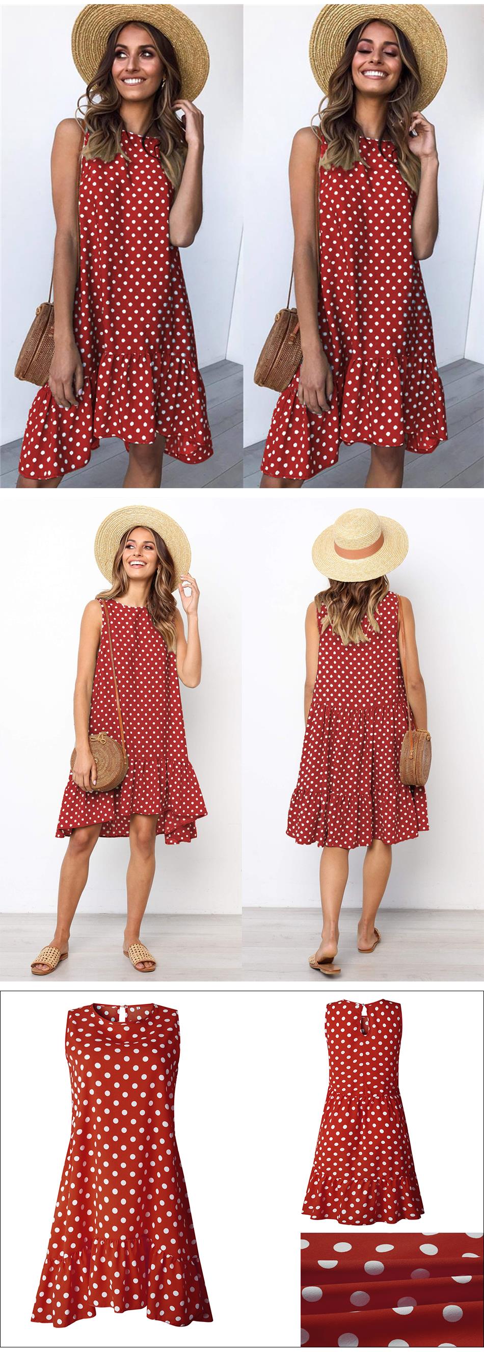 Lossky Women Summer Dress Polka Dot Chiffon Sleeveless Beach Mini Casual Yellow Sundress  Fashion Plus Size Dress For Women - SunLify