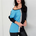 Ladies Tops Off Shoulder Long Sleeve Shirt Sequin Patchwork Tunic - SunLify