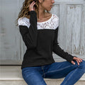 Women Lace Blouse Casual Long Sleeve Tunic O-Neck Patchwork Blouses - SunLify