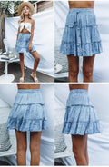 Lossky Skirt Women Floral Print Ruffle Lace-up Pleate Mini Skirt Boho Chi High Waist Short Summer Beach Wooden Ear Skirt Female - SunLify