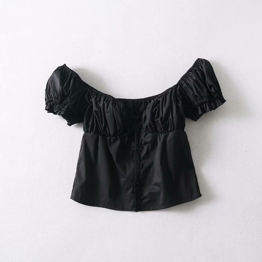 Women Frill Trim Vintage Blouse Summer Casual Short Sleeve Top - SunLify