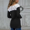 Women Lace Blouse Casual Long Sleeve Tunic O-Neck Patchwork Blouses - SunLify