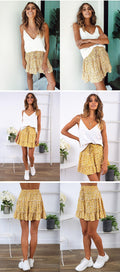 Lossky Skirt Women Floral Print Ruffle Lace-up Pleate Mini Skirt Boho Chi High Waist Short Summer Beach Wooden Ear Skirt Female - SunLify