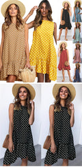 Lossky Women Summer Dress Polka Dot Chiffon Sleeveless Beach Mini Casual Yellow Sundress  Fashion Plus Size Dress For Women - SunLify