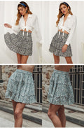 Lossky Skirt Women Floral Print Ruffle Lace-up Pleate Mini Skirt Boho Chi High Waist Short Summer Beach Wooden Ear Skirt Female - SunLify