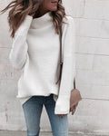 Lossky Long Sleeve Autumn Winter Sweater Women White Knitted Sweaters Pullover Jumper Fashion  Turtleneck Sweater Female - SunLify