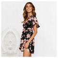 Sexy V Neck Mini Dress Women Floral Short Sleeve Sashes Summer Dresses Tunic High Waist Ladies Sundress Female  Clothing - SunLify