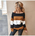 Knitted Sweater Ladies Striped Stitching Long Sleeve Pullover Sweaters Tops Fashion Autumn Winter Clothes Jumper Knitwear Women - SunLify