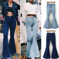 Ladies Denim High Waist Flare Jeans Boyfriend Jeans Women vintage Sexy Skinny bell bottom jeans Pants Wide Leg Mom Jeans push up - SunLify