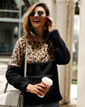 Lossky Winter Sweatshirt Leopard Patchwork Women Long Sleeve Pockets Ladies Plush Tops Zipper Pullover Warm Clothing Female - SunLify