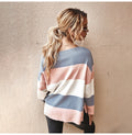 Knitted Sweater Ladies Striped Stitching Long Sleeve Pullover Sweaters Tops Fashion Autumn Winter Clothes Jumper Knitwear Women - SunLify