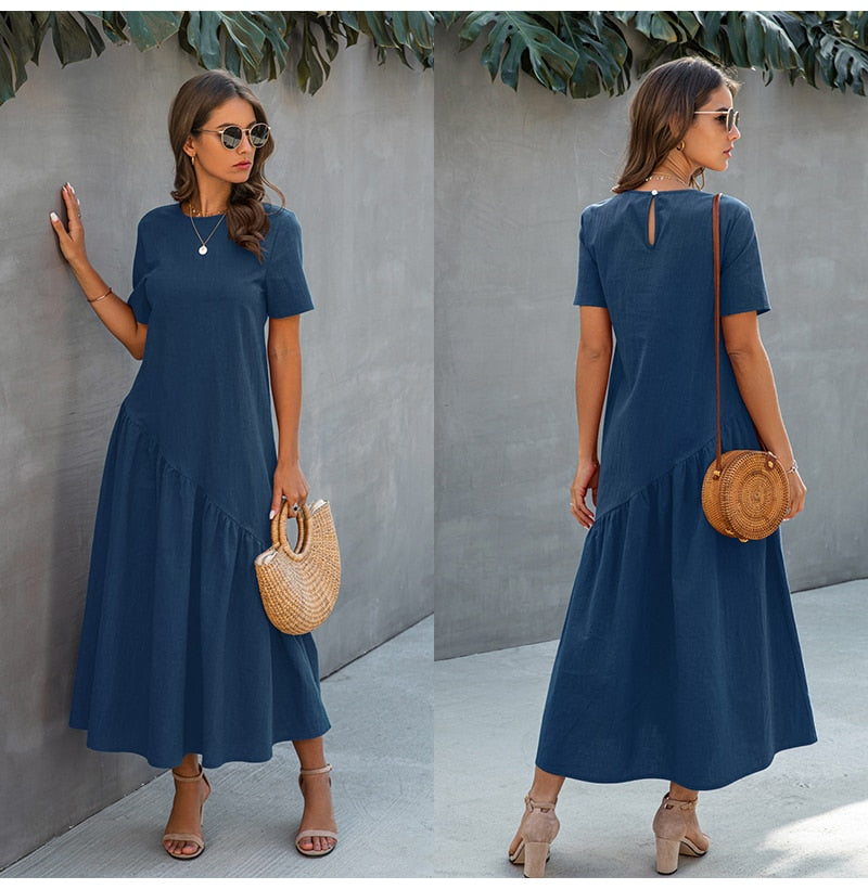 Women T-shirt Dress Summer Ruched Long Dresses Ladies Elegant Loose Fit Midi Clothing  Fashion Free People Dresses For Women - SunLify