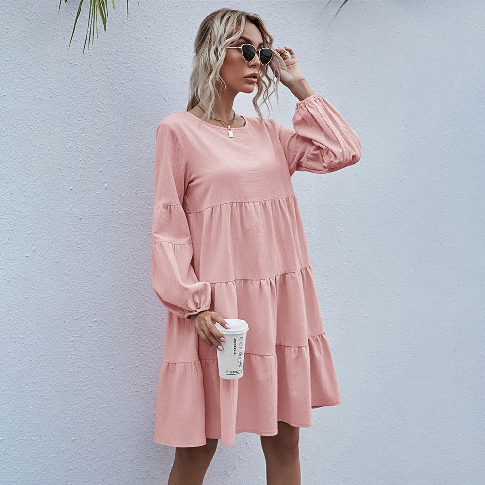 Dress Woman Autumn Spring Fashion Casual Ladies Black Ruffle Ruched Loose Fitted Womens Dresses New Arrival  Fall Clothes - SunLify