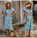 Long Dress Summer Women Casual Floral Ruffle Dresses Lace-Up Cardigan New Arrival  Flower Fitted Midi Clothes Red For Women - SunLify