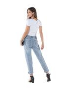 Women Sexy fashion Denim Loose Trousers High Waist mom jeans Destroyed Knee Holes Pencil Pants Stretch Ripped boyfriend jeans - SunLify