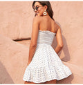 Dress Women Summer Print White Ruffle Tube Top Dresses Off Shoulder Sexy Strapless Backless Beach Fitted Mini Short Clothes - SunLify