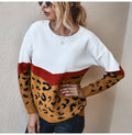 Sweater Women Leopard Patchwork Autumn Winter Ladies Long Sleeve Jumper Pullover Sweaters Top Brown Fashion Womens Clothing - SunLify