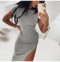 Tshirt Long Dress Summer Womens Blue Bandage Side Split Clothing Ladies Grey Tight Bodycon Midi  Dresses For Women Summer - SunLify