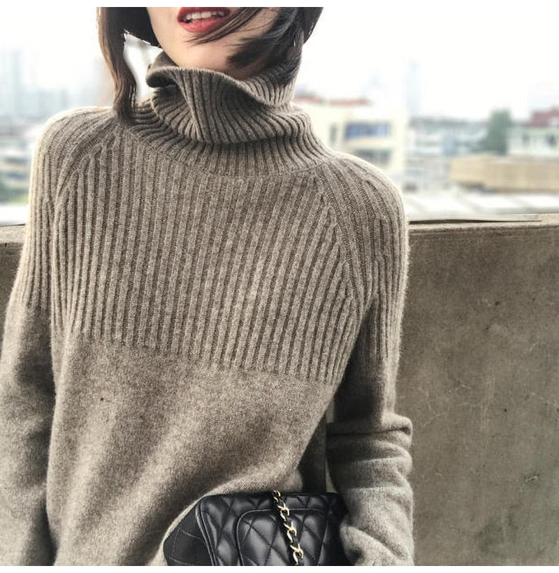 Woman Sweater Black Turtleneck Autumn Winter Knitted Long Sleeve Basic Sweater Plus Size Fashion Oversized Pullover Clothes - SunLify