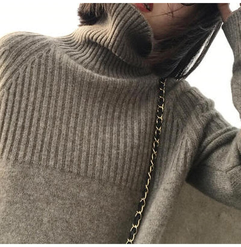 Woman Sweater Black Turtleneck Autumn Winter Knitted Long Sleeve Basic Sweater Plus Size Fashion Oversized Pullover Clothes - SunLify