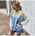 Knitted Sweater Autumn Winter Green Patchwork Color Ladies Long Sleeve Jumpers Pullover Sweaters Tops Women Fashion Clothes - SunLify