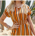 Womens Dresses Summer Casual Stitching Striped Ruffle Sundress Ladies Waisted Fitted Clothing  Trendy Red Dresses For Women - SunLify