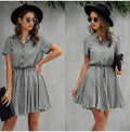 Lossky Women Cotton Mini Dress Fashion Summer Plaid Snake Short Sleeve Casual Ruched Short Nice Shirt Dress Clothes Elegant - SunLify