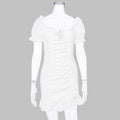 Women Dress Sexy Summer White Short Sleeve Drawstring Ruched Ruffle Slim Dresses Backless Puff Sleeve Mini Short Clothes - SunLify