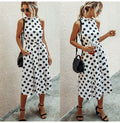 Long Dress Women Black Casual Polka-dot Summer White Midi Dresses Fitted Elegant Ladies Party  Summer Clothes For Women Belt - SunLify