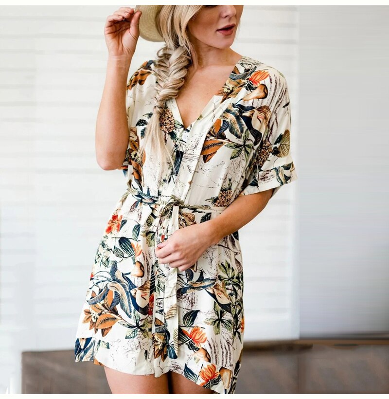 Casual Summer Dress Women Button Elegant Print Short Mini Dresses Beach New Arrival  White Fashion Clothes Sundress Trendyol - SunLify