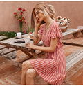 Dress Women Summer Striped Ruffle Mini Dresses Button Casual Fitted Womens Clothing Pink Soft Girl  Trendy Yellow Clothes - SunLify