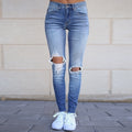 Women Casual Denim stretch hole Jeans Mid Waist Jeans ladies High Elastic Push up Stretch Jeans Washed Denim Skinny Pencil Pants - SunLify