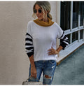 Woman Sweaters Casual Autumn Winter Long Sleeve Striped Print Tops Black Turtleneck Knit Pullover Sweater  Womens Clothes - SunLify