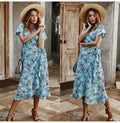 Long Dress Summer Women Casual Floral Ruffle Dresses Lace-Up Cardigan New Arrival  Flower Fitted Midi Clothes Red For Women - SunLify