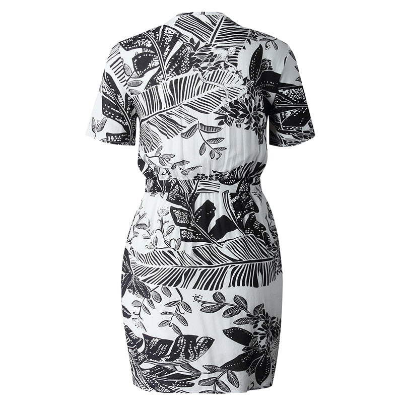 Pencil Dress Women Print Casual Mini Short Dresses Bow Belted Ladies Summer Short Sleeve Fitted Clothing  Dresses For Women - SunLify