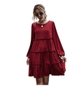 Woman Dress Autumn Spring Ruffle Ruched Cake Clothes Casual Pure Long Sleeve Loose Fit Knitted Womens Dresses Fall  Fashion - SunLify