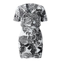 Pencil Dress Women Print Casual Mini Short Dresses Bow Belted Ladies Summer Short Sleeve Fitted Clothing  Dresses For Women - SunLify