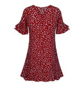 Summer Dress Women Leopard Print Floral Ruffle A Line Casual Fit Loose Half Sleeve Clothing  Vacation Red Dresses For Women - SunLify