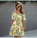 Off Shoulder Dress Sexy Women Strapless Backless Summer Casual Print Mini Short Sundresses Green Fitted Clothing Holiday - SunLify