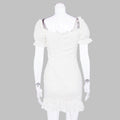 Women Dress Sexy Summer White Short Sleeve Drawstring Ruched Ruffle Slim Dresses Backless Puff Sleeve Mini Short Clothes - SunLify