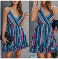 Women Slip Dress Vintage Striped Color Print Summer Backless Ruffle Mini Short Dresses Retro Ladies Party Fitted Clothing - SunLify