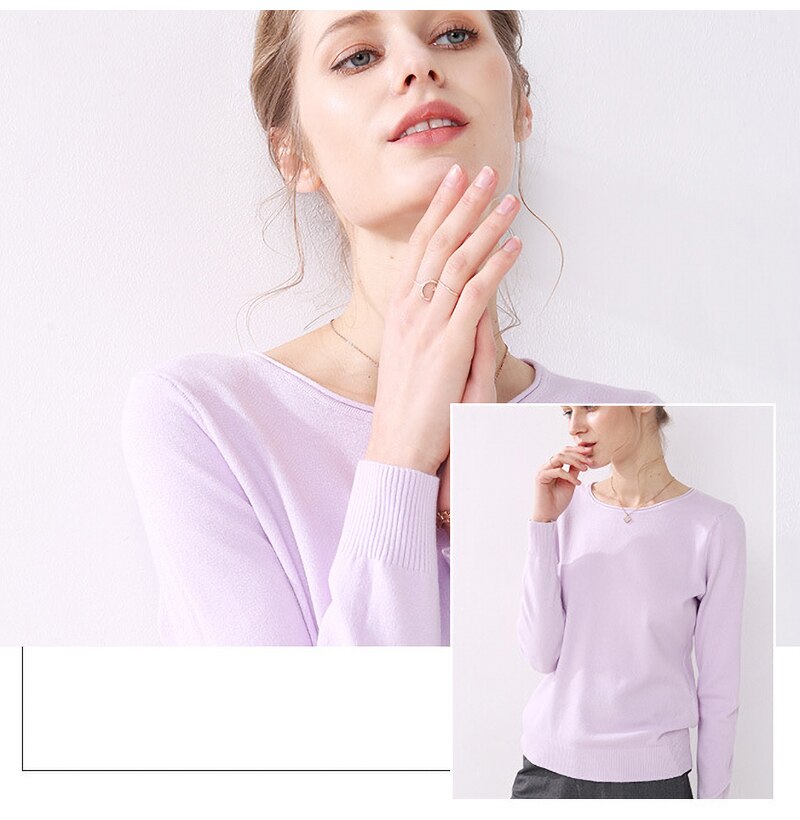 Knitted Sweater Autumn Winter Women Pure Pink Long Sleeve Tops Fashion Ladies Pullover Basic Sweaters Fall  Womens Clothing - SunLify