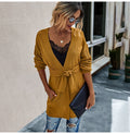 Long Cardigan Women Autumn Winter French Clothes Elegant Ladies Long Sleeve V Neck Knit Black Sweater Tops Belt  Jacket Coat - SunLify