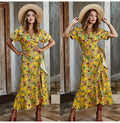 Long Dress Summer Women Casual Floral Ruffle Dresses Lace-Up Cardigan New Arrival  Flower Fitted Midi Clothes Red For Women - SunLify