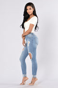 Black Ripped Jeans For Women Denim Pencil Pants Trousers High Waist Stretch Skinny Jeans Torn Jeggings Plus Size mom jeans - SunLify