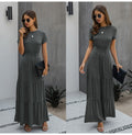 Long Robes T-shirt Dress Women Elegant Ruched A-Line Dresses Casual Ladies Summer Fitted Clothing  Maxi Dresses For Women - SunLify