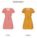 Dress Women Summer Striped Ruffle Mini Dresses Button Casual Fitted Womens Clothing Pink Soft Girl  Trendy Yellow Clothes - SunLify