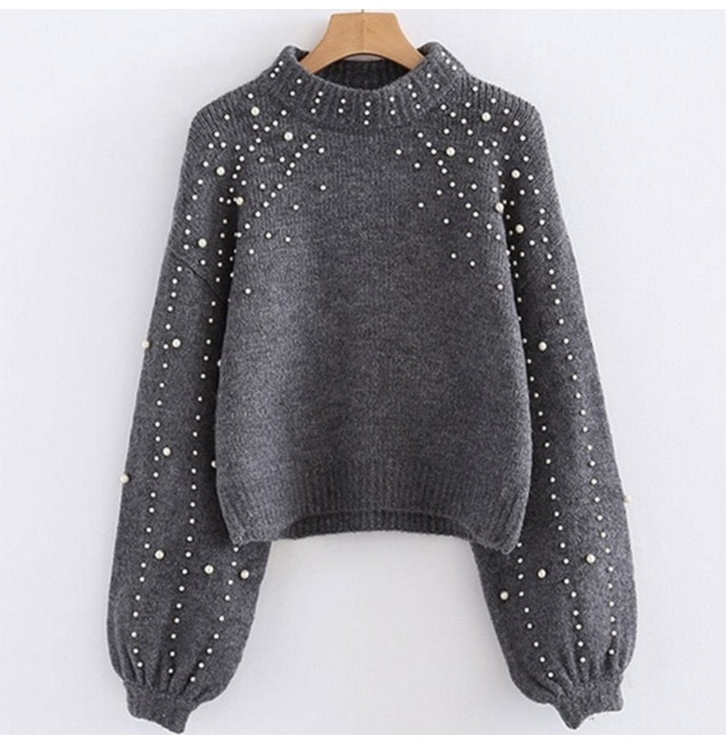 Lossky Cashmere Sweater Pullover With Pearls Women Pure Autumn Winter Warm Knit Pull Jumpers Female Top Clothes - SunLify