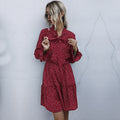 Chiffon Dresses Woman Autumn Spring Dot Print Ruched Slim A Line Womens Clothes Casual Long Sleeve Bow Dress Fall  Fashion - SunLify