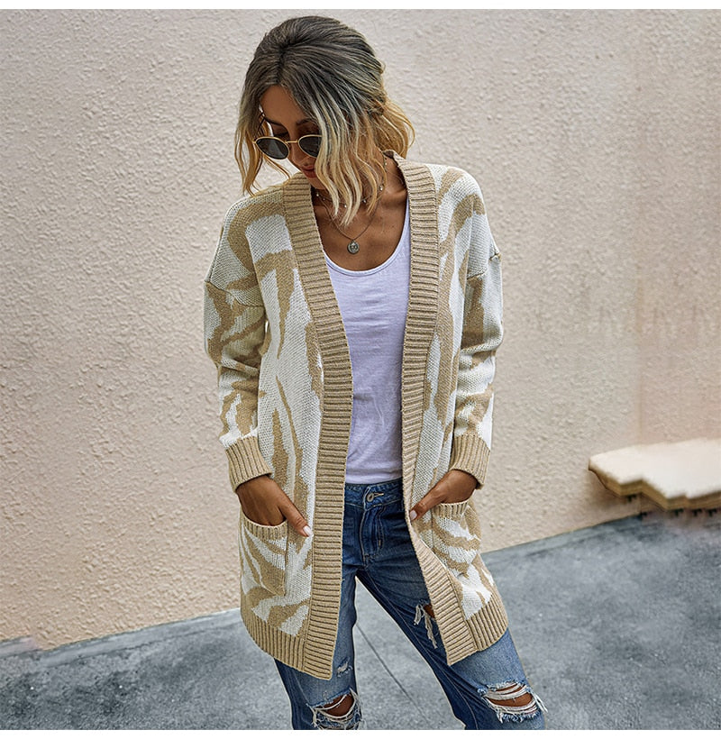 Long Sweater Cardigan Women Autumn Winter Thicken Warm Clothes Elegant Ladies Long Sleeve Print Knitted Cardigans Tops Fall - SunLify